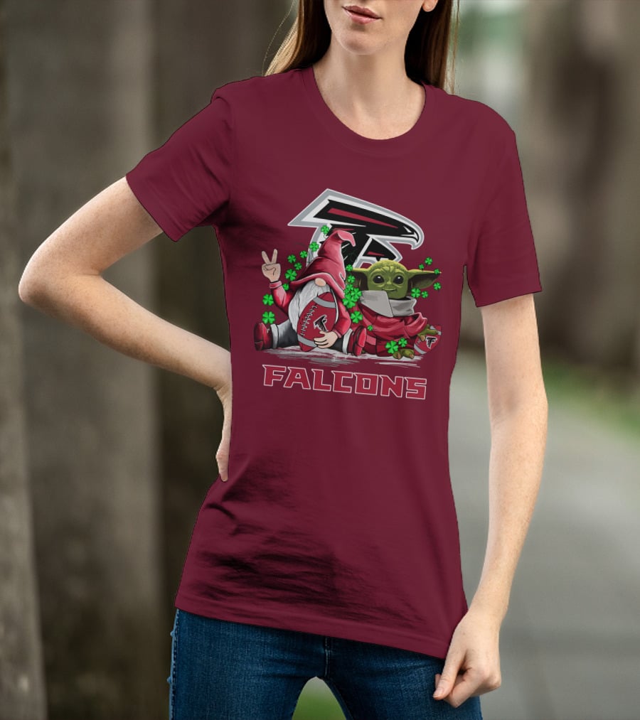 Leprechauns Gnomes Baby Yoda Hug Atlanta Falcons Shamrock Football T-Shirt