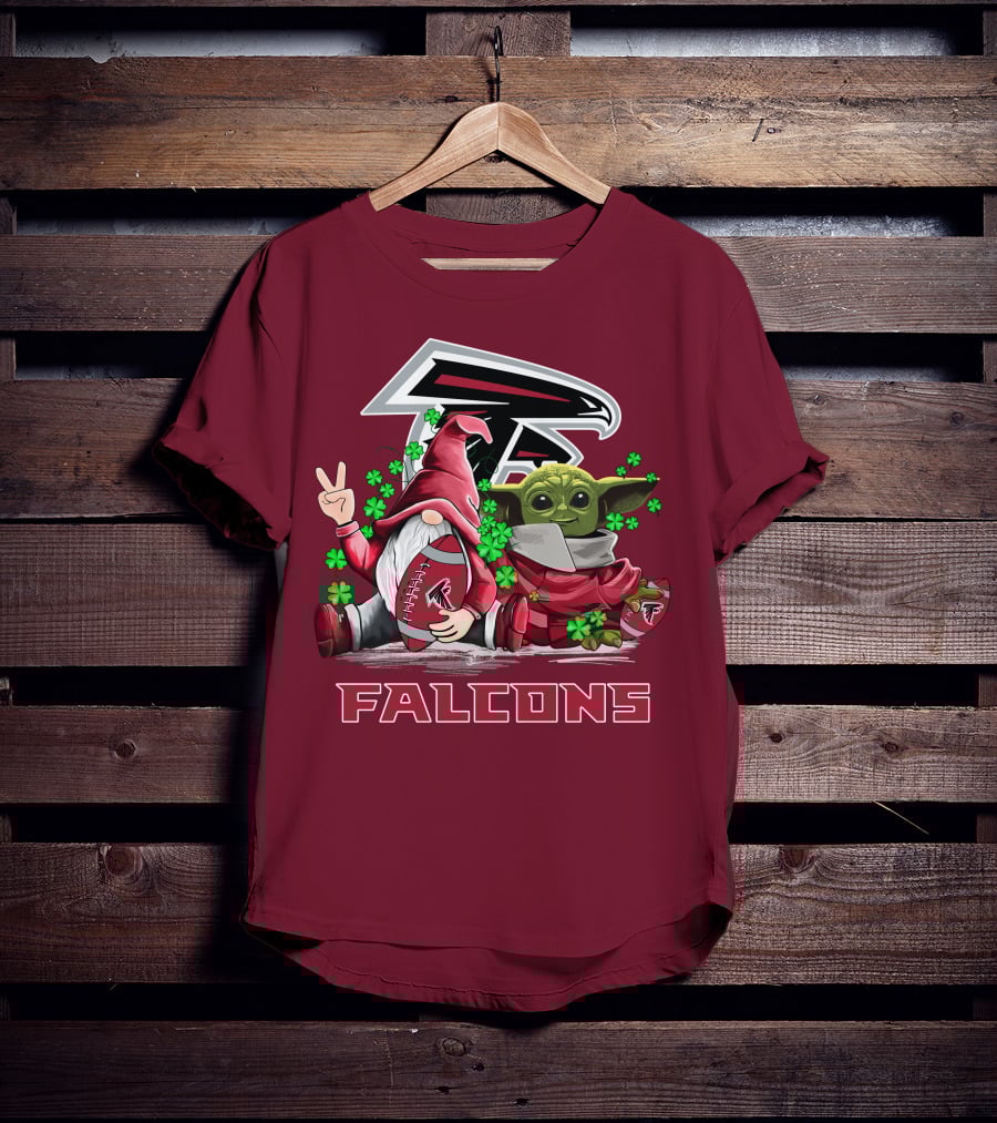 Leprechauns Gnomes Baby Yoda Hug Atlanta Falcons Shamrock Football T-Shirt