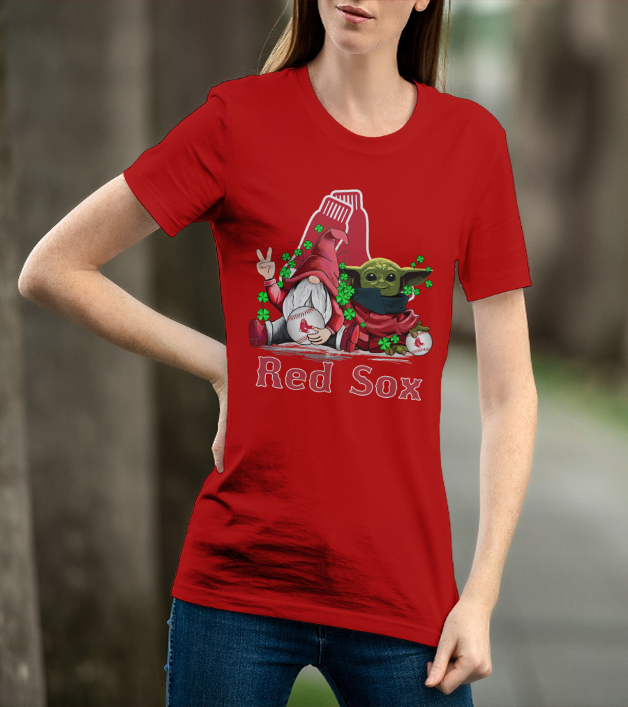 Leprechauns Gnomes Baby Yoda Red Sox Boston Baseball T-Shirt