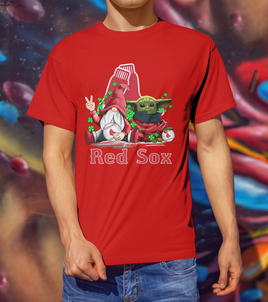 Leprechauns Gnomes Baby Yoda Red Sox Boston Baseball T-Shirt
