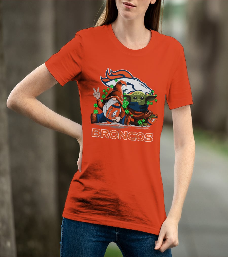 Broncos Leprechaun Gnome Baby Yoda Hugging Football Fan T-Shirt