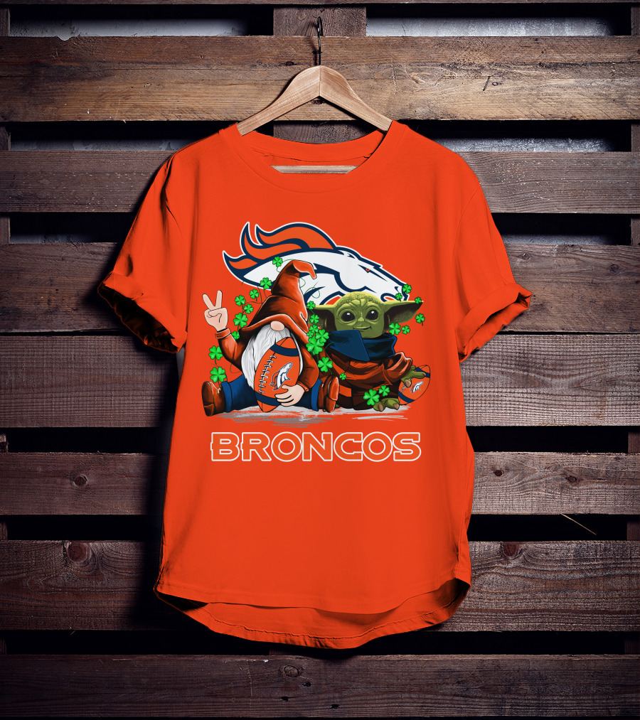 Broncos Leprechaun Gnome Baby Yoda Hugging Football Fan T-Shirt