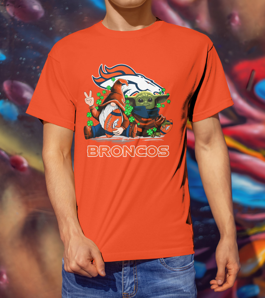 Broncos Leprechaun Gnome Baby Yoda Hugging Football Fan T-Shirt
