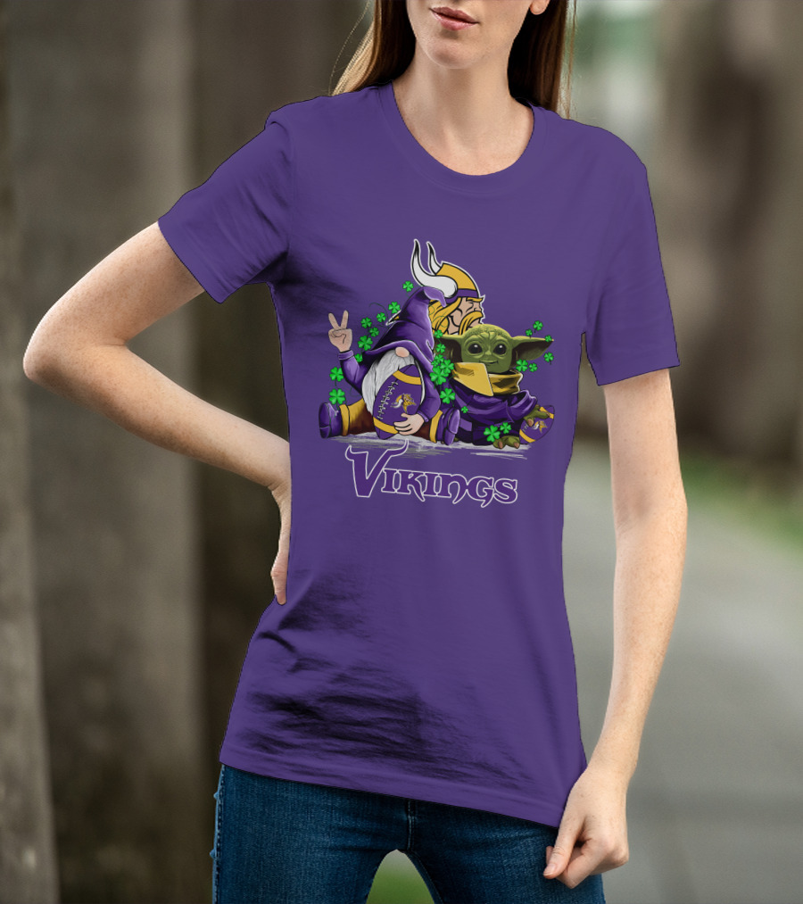 Leprechauns Gnomes Baby Yoda Hug Vikings Football Team T-Shirt