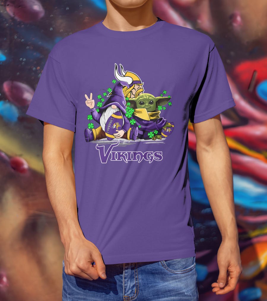 Leprechauns Gnomes Baby Yoda Hug Vikings Football Team T-Shirt