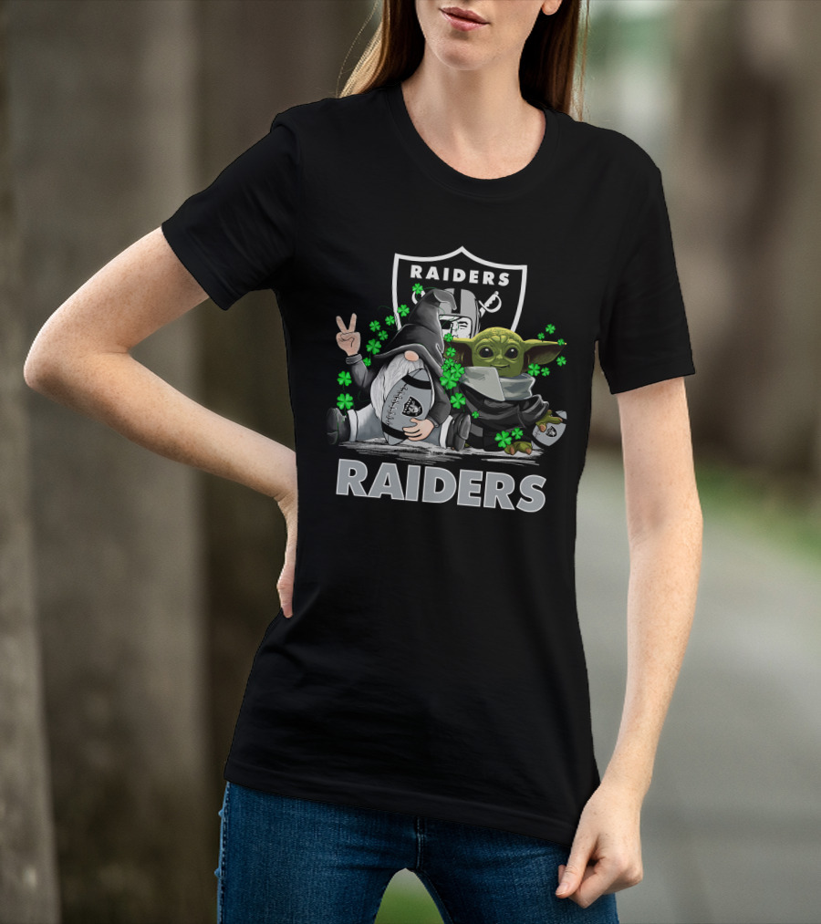 Leprechauns Gnomes Baby Yoda Hug Raiders Football Peace Shamrocks T-Shirt