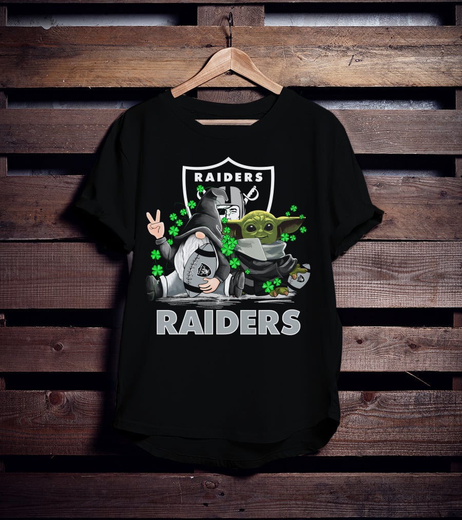 Leprechauns Gnomes Baby Yoda Hug Raiders Football Peace Shamrocks T-Shirt