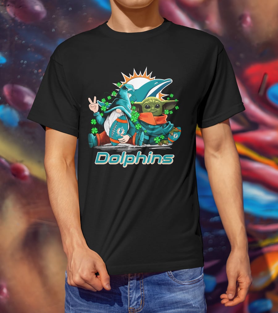 Miami Dolphins Leprechauns Gnomes Baby Yoda Hug T-Shirt