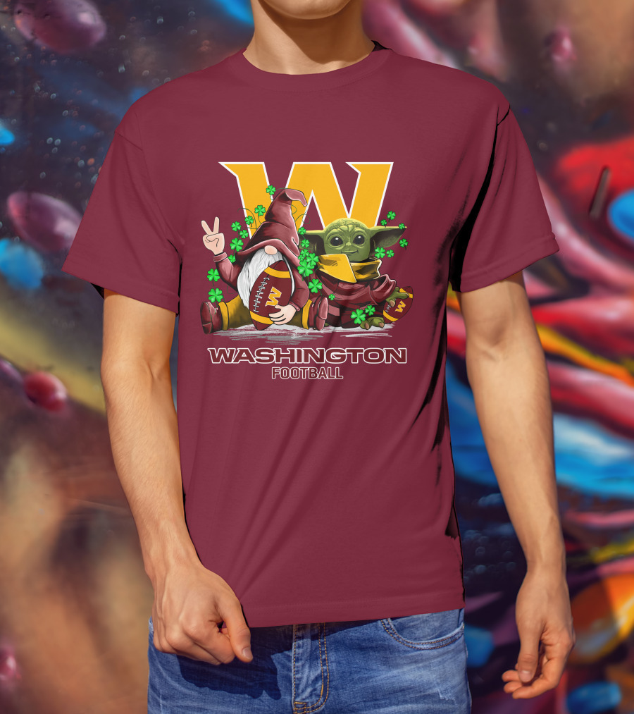 Leprechauns Gnomes Baby Yoda Hug Washington Football Team W Football T-Shirt