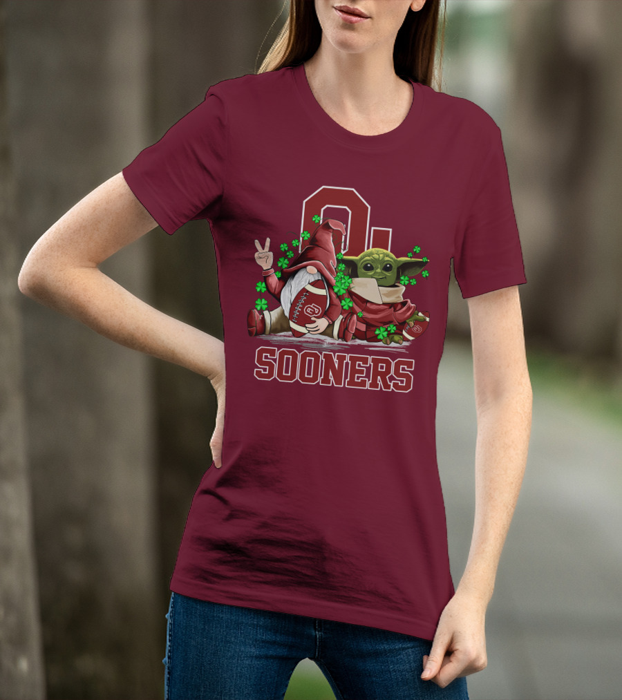 Oklahoma Sooners Leprechauns Gnomes Baby Yoda Football T-Shirt