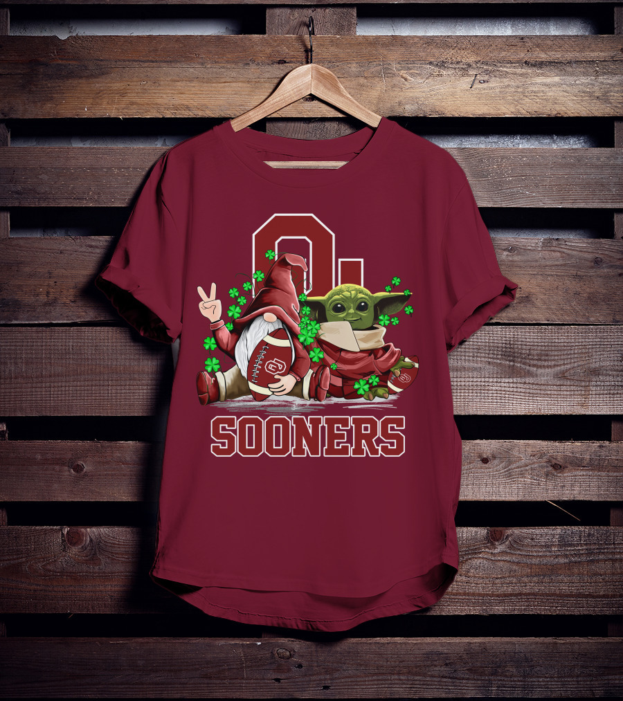 Oklahoma Sooners Leprechauns Gnomes Baby Yoda Football T-Shirt