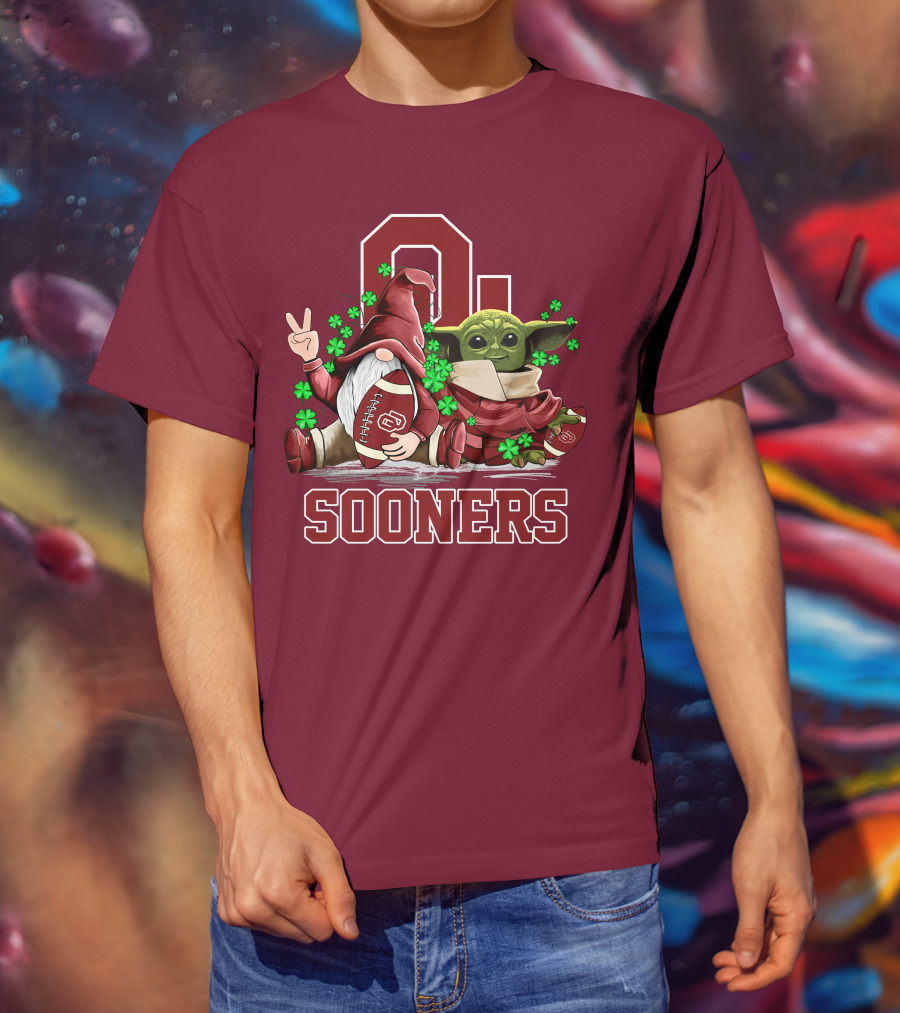 Oklahoma Sooners Leprechauns Gnomes Baby Yoda Football T-Shirt