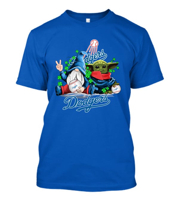 Dodgers Gnomes And Baby Yoda With Baseball And Shamrocks T-Shirt