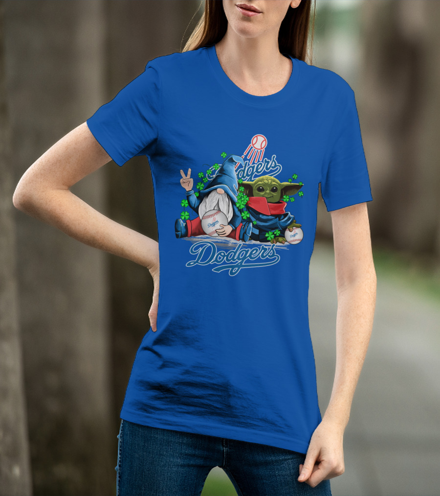 Dodgers Gnomes And Baby Yoda With Baseball And Shamrocks T-Shirt