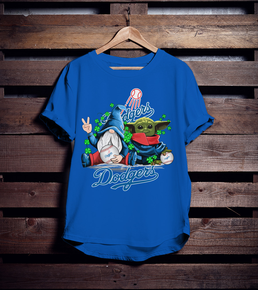 Dodgers Gnomes And Baby Yoda With Baseball And Shamrocks T-Shirt
