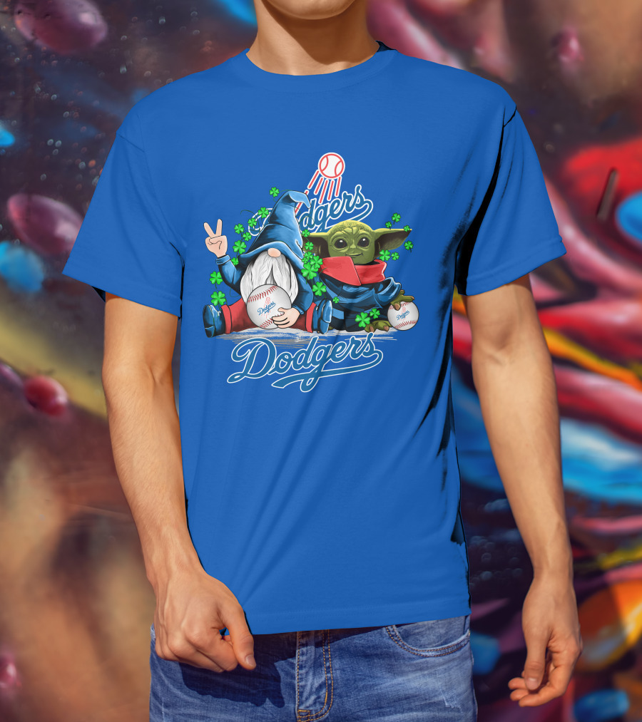 Dodgers Gnomes And Baby Yoda With Baseball And Shamrocks T-Shirt