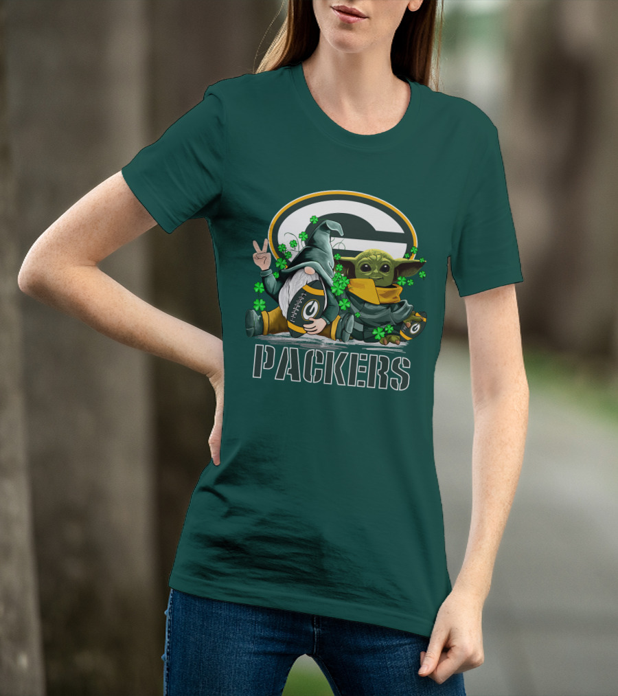 Leprechauns Gnomes Baby Yoda Packers Logo Shamrocks Hug Green Bay T-Shirt