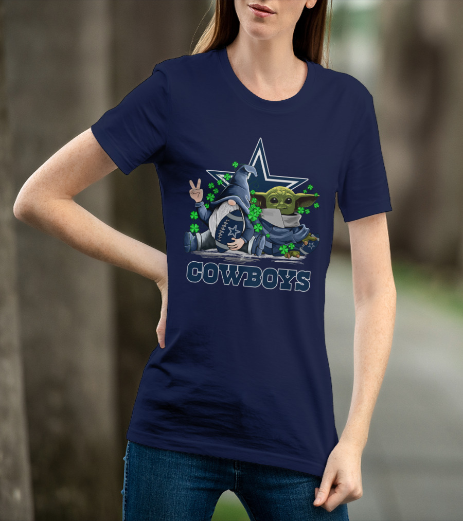 Leprechauns Gnomes Baby Yoda Hug Cowboys Star Clover Football T-Shirt