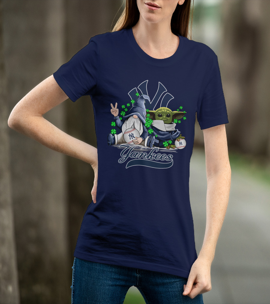 Leprechaun Gnome Baby Yoda Yankees Logo Baseball Fan T-Shirt