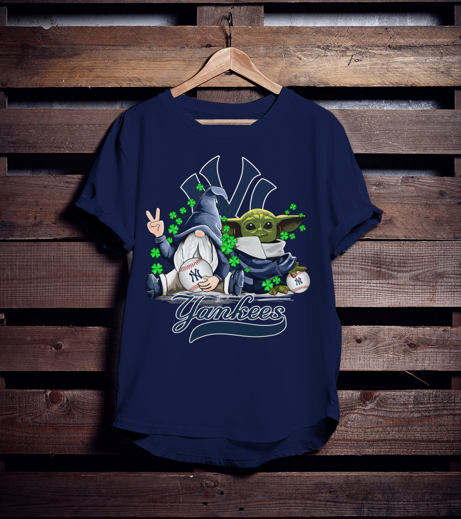 Leprechaun Gnome Baby Yoda Yankees Logo Baseball Fan T-Shirt