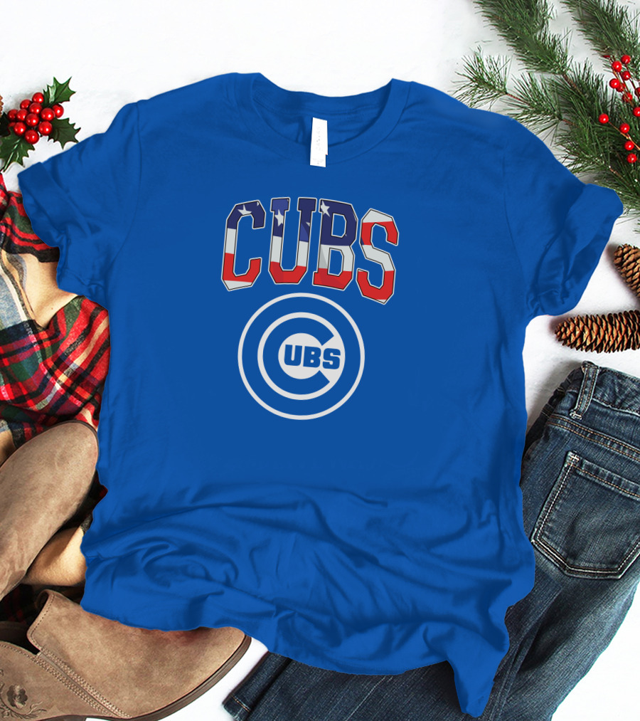 Chicago Cubs Stars And Stripes Logo CUBS Text American Flag Colors T-Shirt