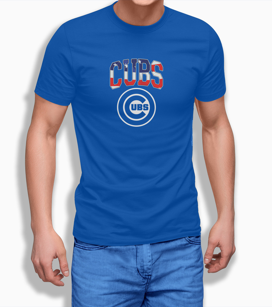 Chicago Cubs Stars And Stripes Logo CUBS Text American Flag Colors T-Shirt