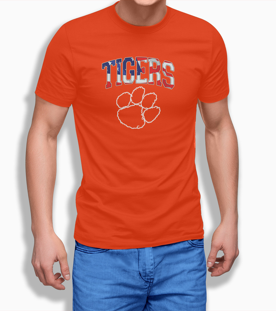 Tigers American Flag Paw Prints T-Shirt