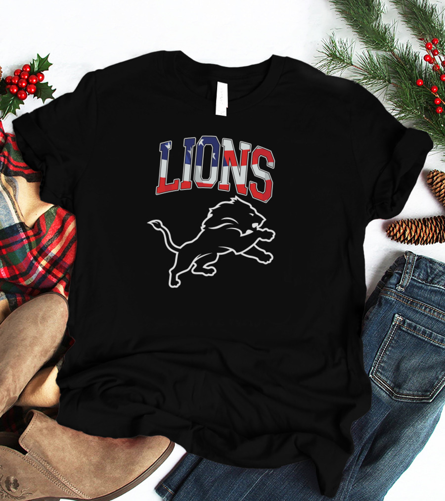 Lions American Flag Detroit Football Pride T-Shirt