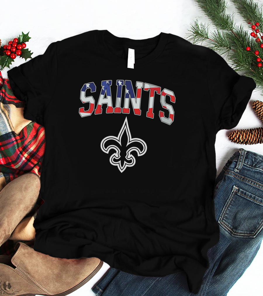 New Orleans Saints American Flag Stars Stripes Fleur-de-lis T-Shirt