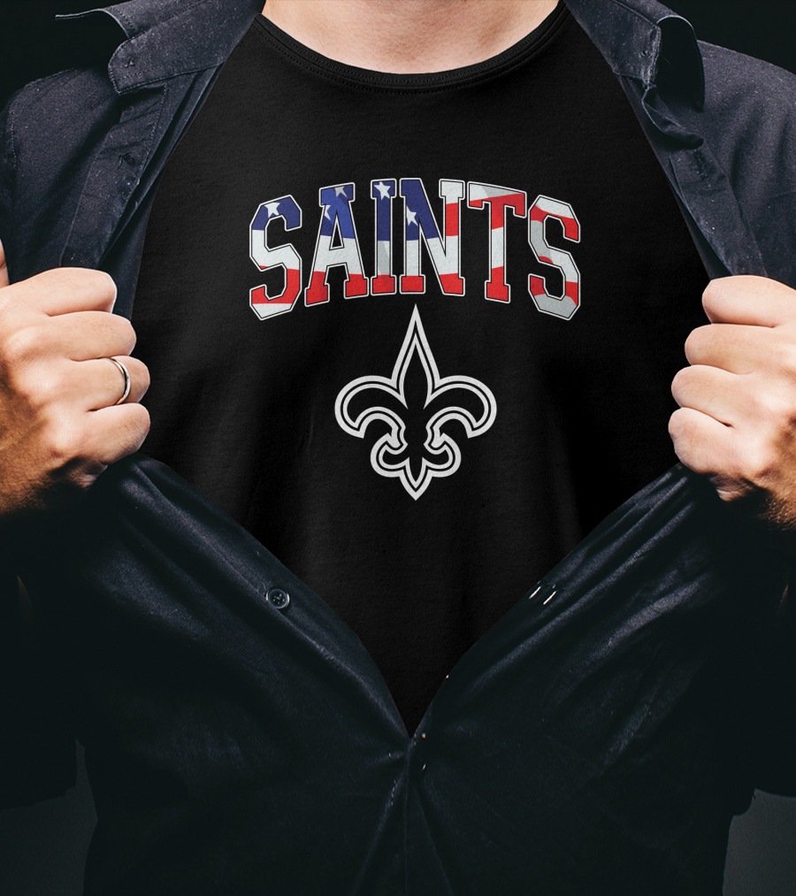 New Orleans Saints American Flag Stars Stripes Fleur-de-lis T-Shirt
