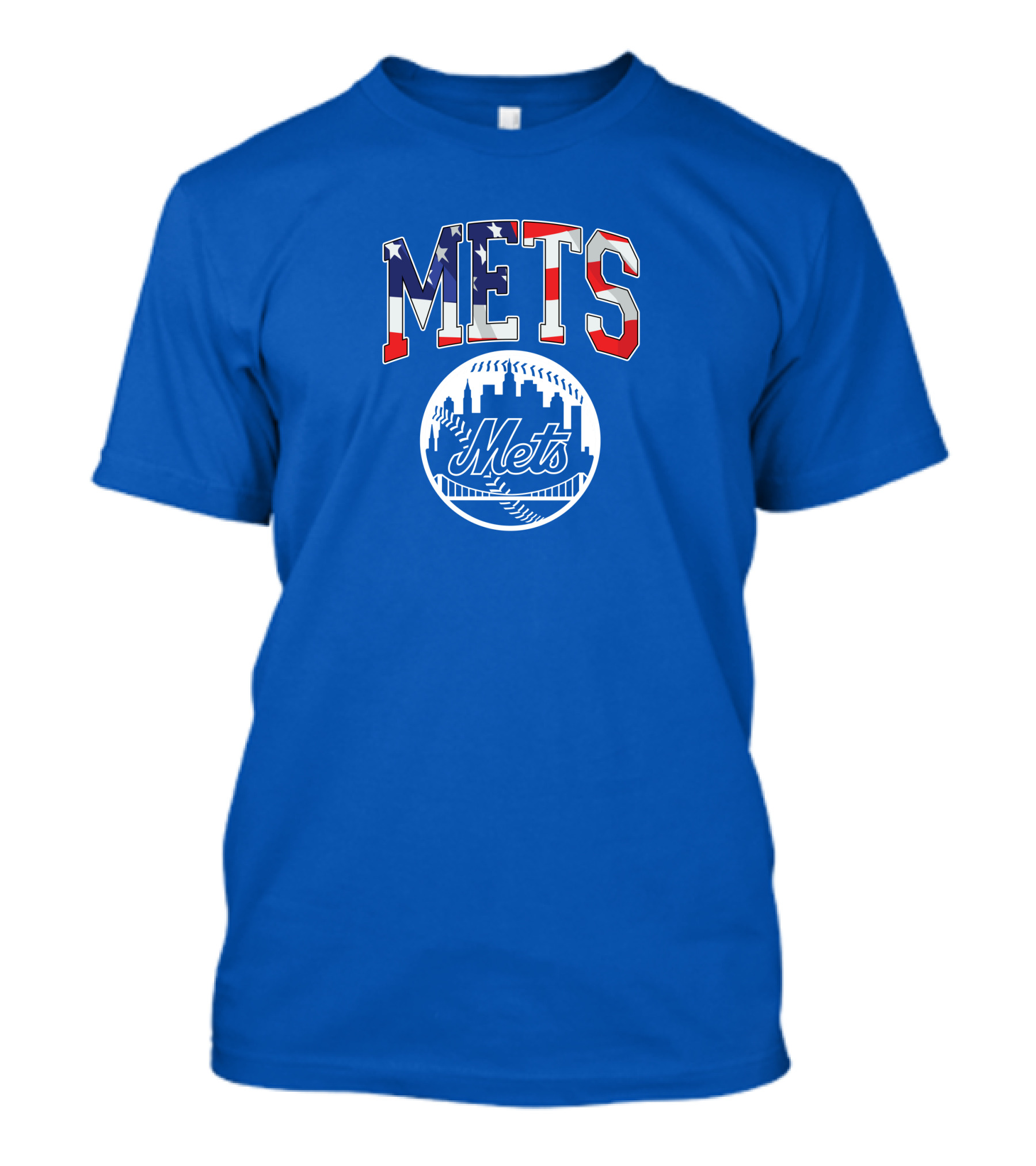 Mets American Flag Skyline Baseball T-Shirt