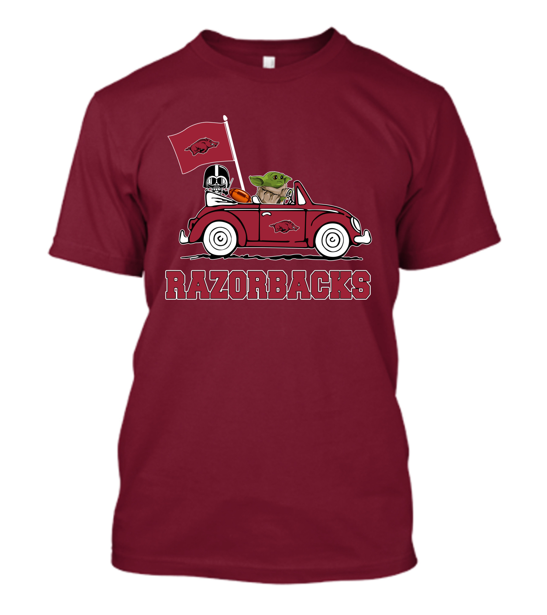 Arkansas Razorbacks Darth Vader Baby Yoda Driving Star Wars Car T-Shirt