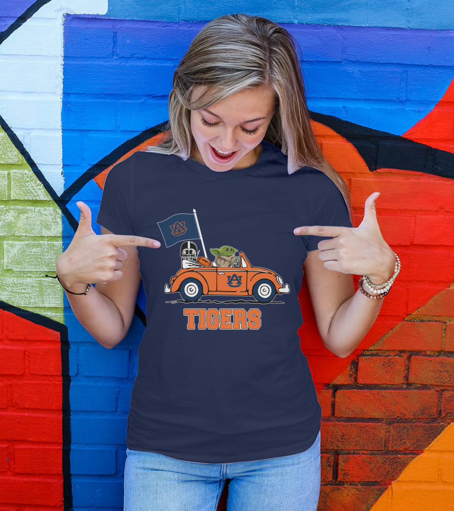 Auburn Tigers Darth Vader Baby Yoda Driving Car Star Wars T-Shirt