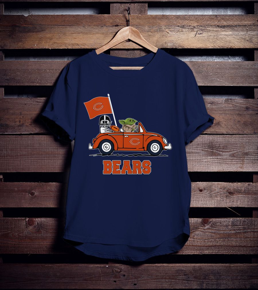 Chicago Bears Darth Vader Baby Yoda Car Driving Star Wars Football T-Shirt