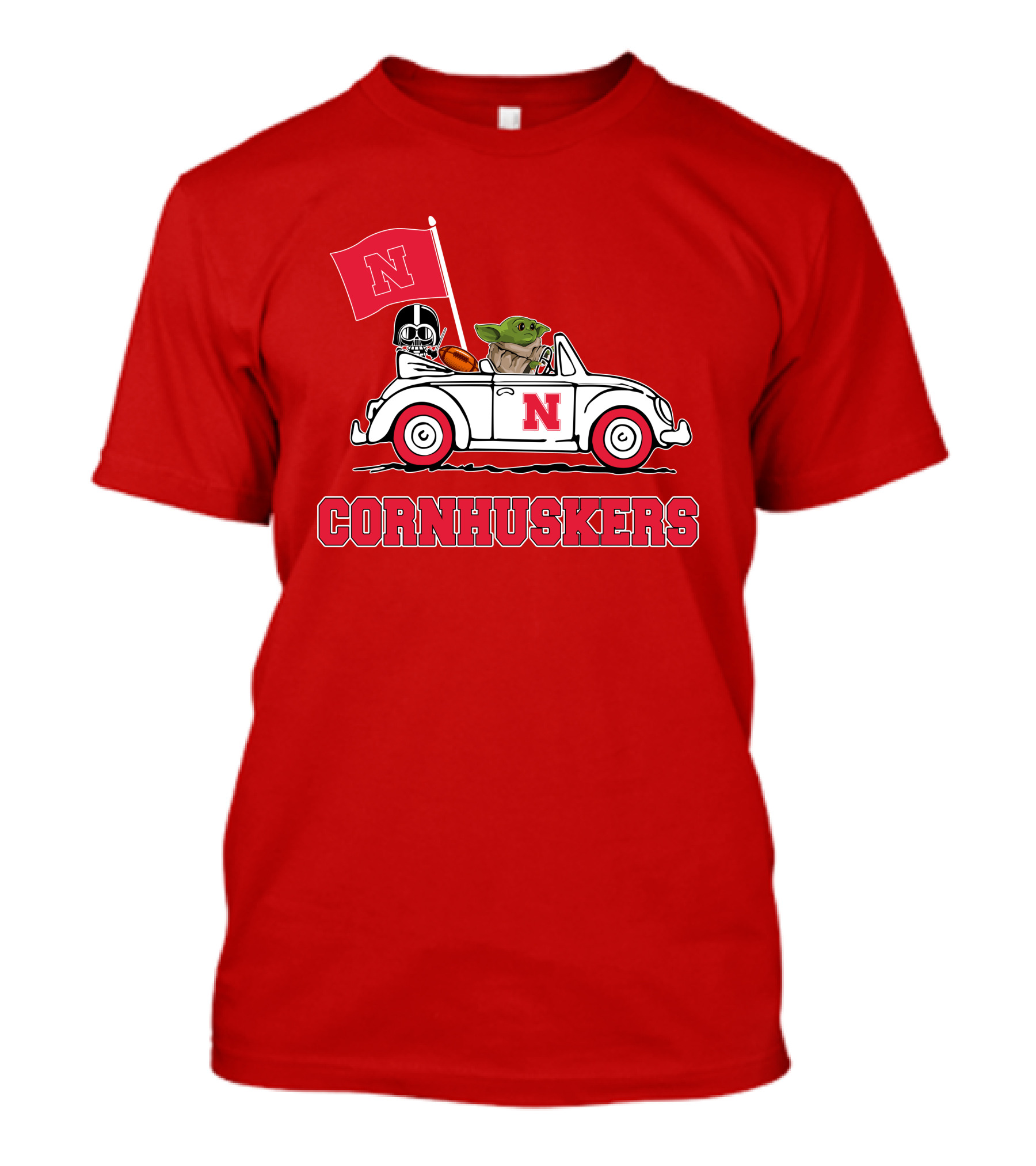 Cornhuskers Darth Vader Baby Yoda Driving Nebraska Car Star Wars T-Shirt