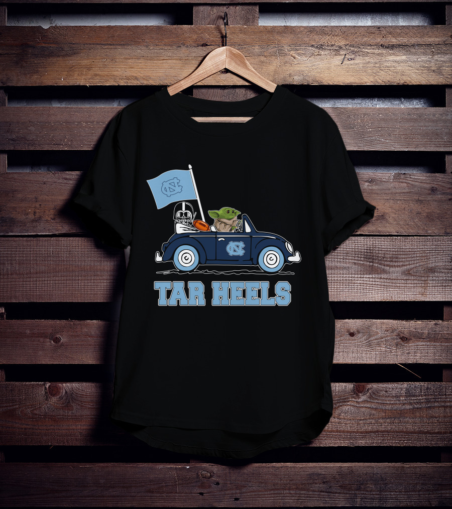 North Carolina Tar Heels Darth Vader Baby Yoda Driving Car Star Wars T-Shirt