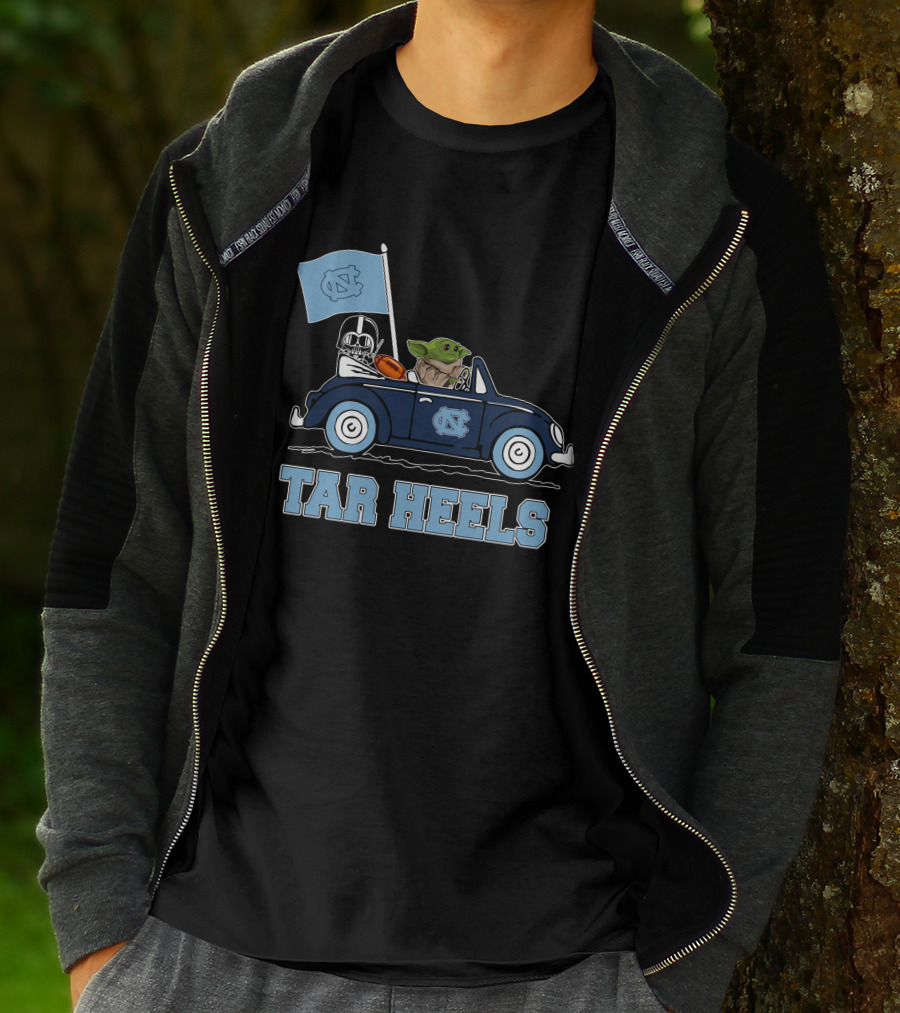 North Carolina Tar Heels Darth Vader Baby Yoda Driving Car Star Wars T-Shirt