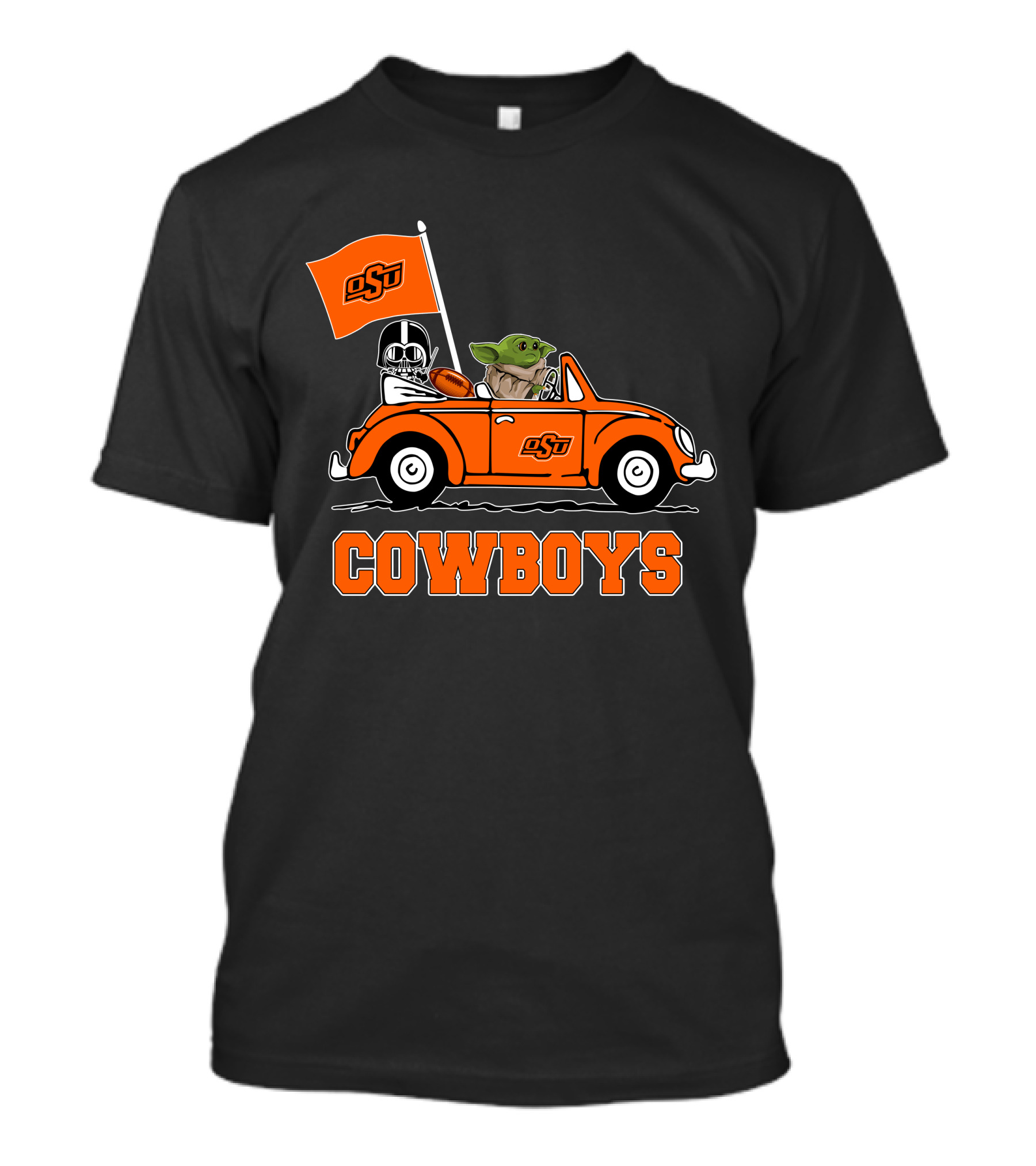 Oklahoma State Cowboys Darth Vader Baby Yoda Driving OsU Flag T-Shirt