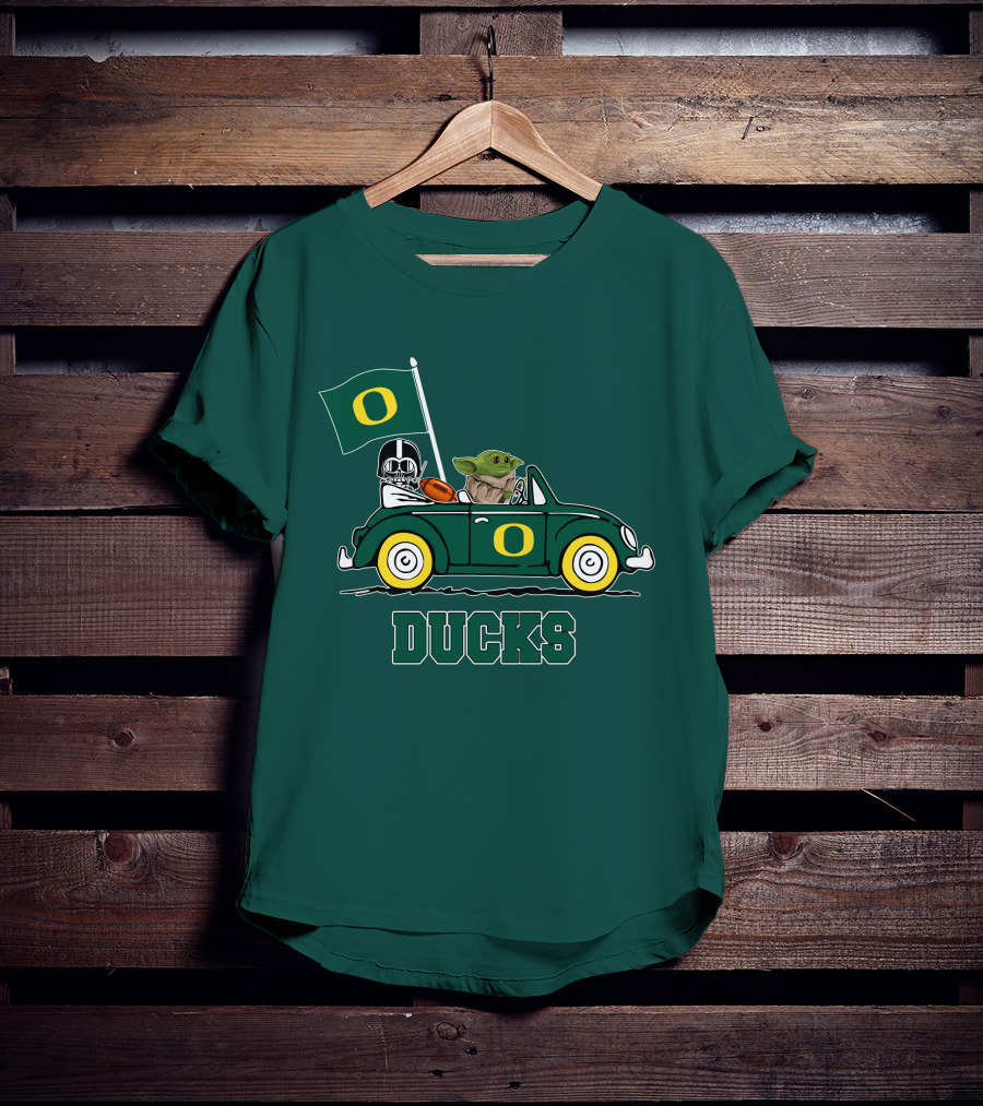 Oregon Ducks Darth Vader Baby Yoda Car Star Wars Football T-Shirt