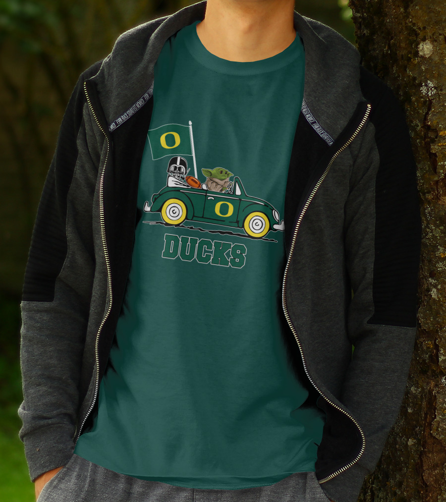 Oregon Ducks Darth Vader Baby Yoda Car Star Wars Football T-Shirt