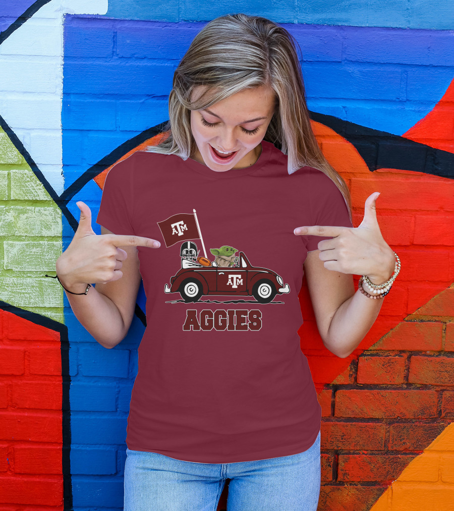 Aggies Star Wars Inspired Driving Scene With Football And Flag T-Shirt