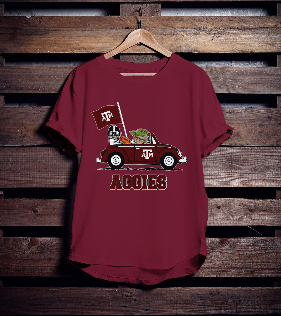 Aggies Star Wars Inspired Driving Scene With Football And Flag T-Shirt