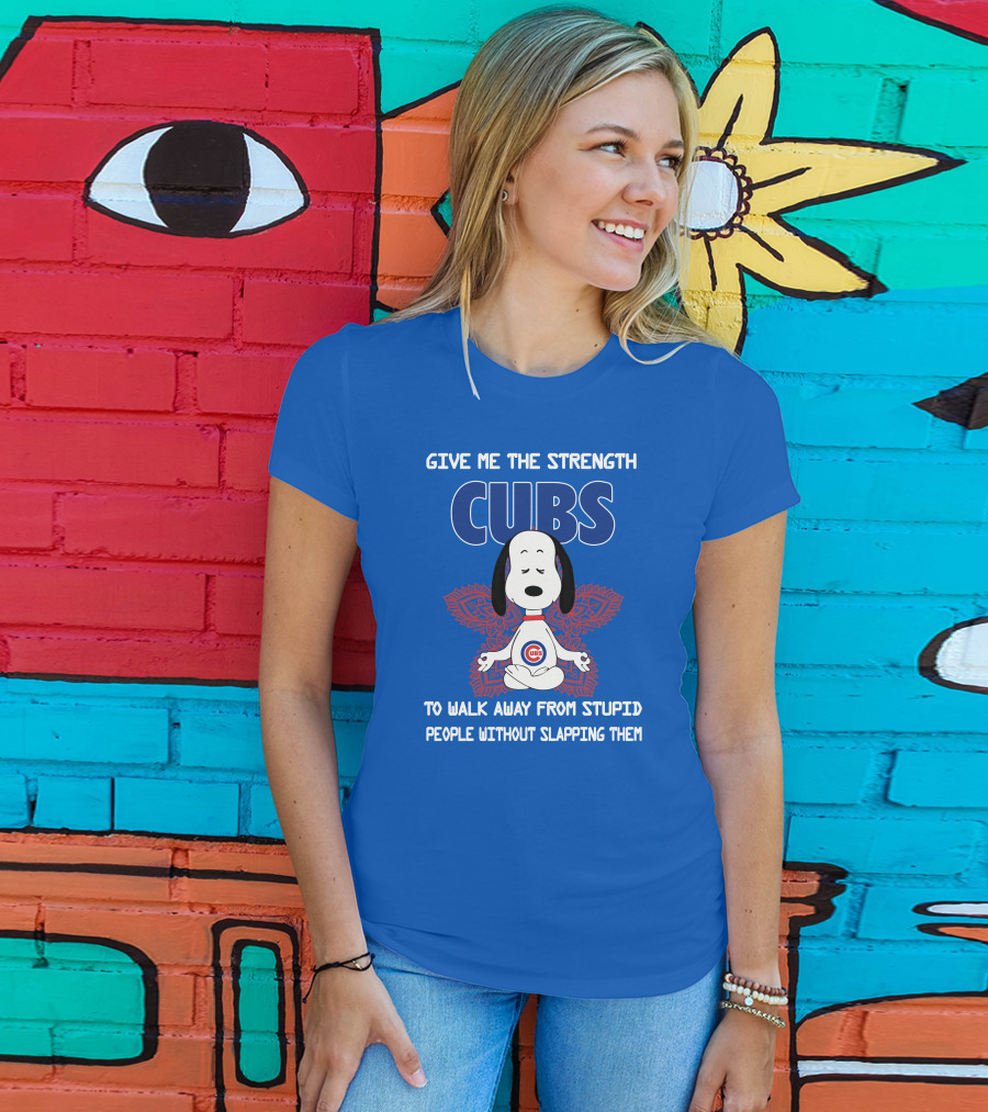 Give Me The Strength Chicago Cubs Snoopy Yoga Walk Away From Stupid People Without Slapping Them T-Shirt