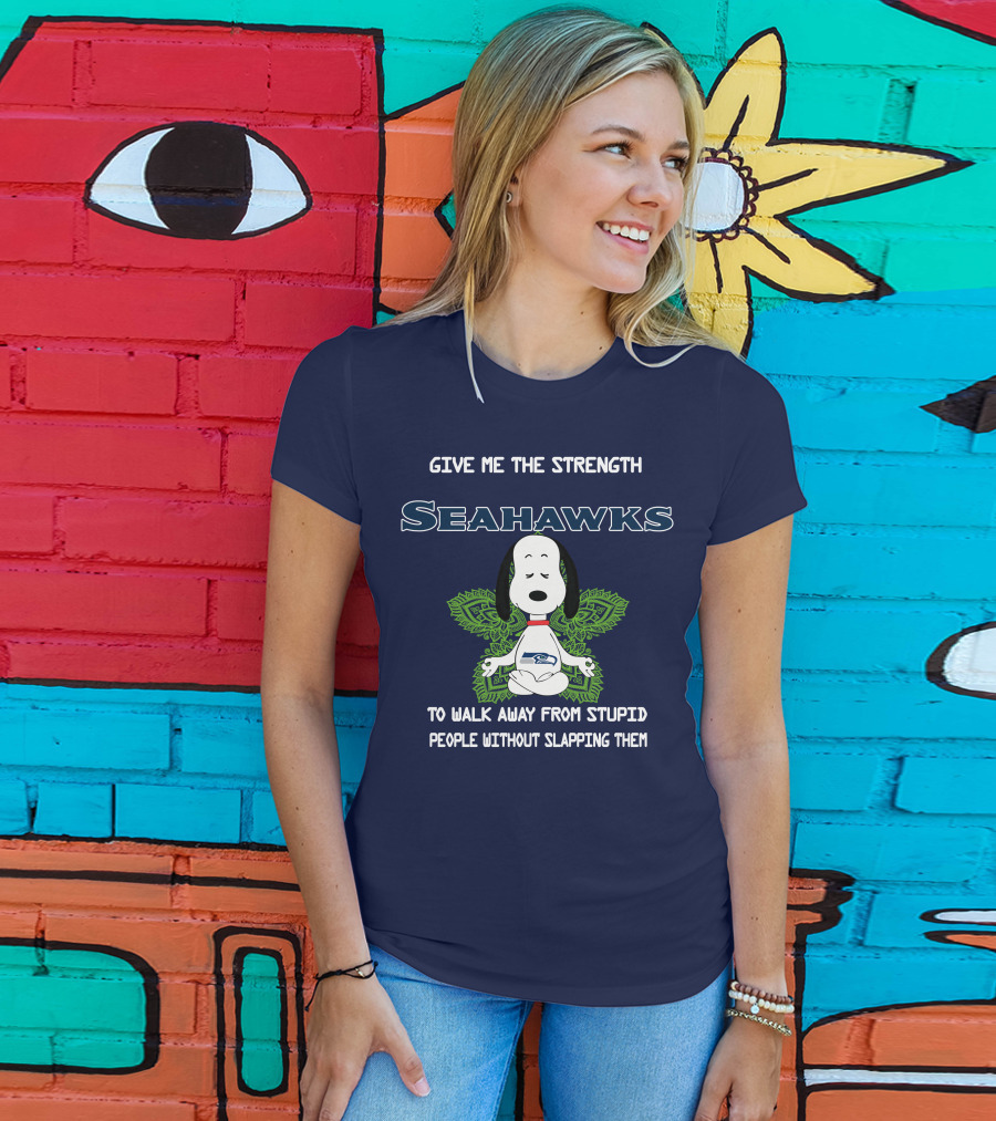 Seahawks Snoopy Yoga Give Me The Strength To Walk Away From Stupid People Without Slapping Them T-Shirt