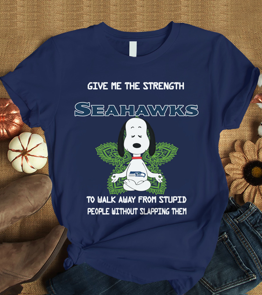Seahawks Snoopy Yoga Give Me The Strength To Walk Away From Stupid People Without Slapping Them T-Shirt