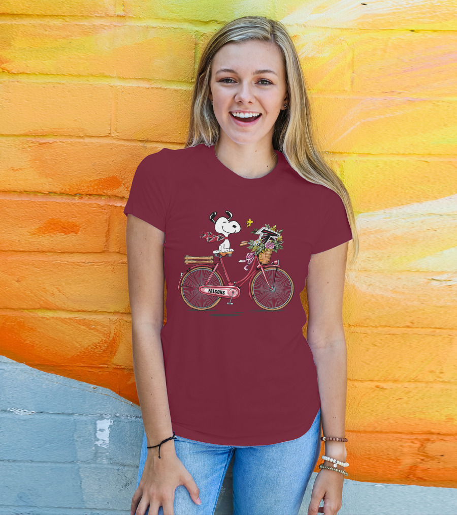 Atlanta Falcons Snoopy Woodstock Bicycle Adventure T-Shirt