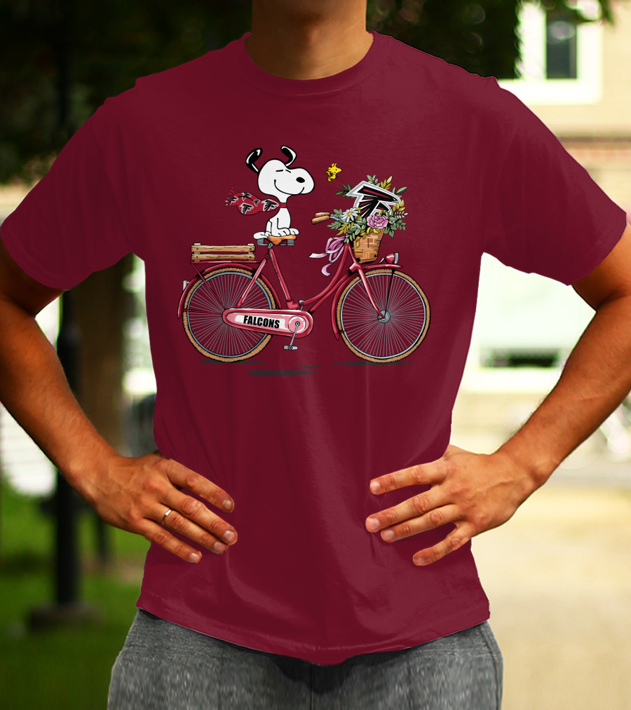 Atlanta Falcons Snoopy Woodstock Bicycle Adventure T-Shirt