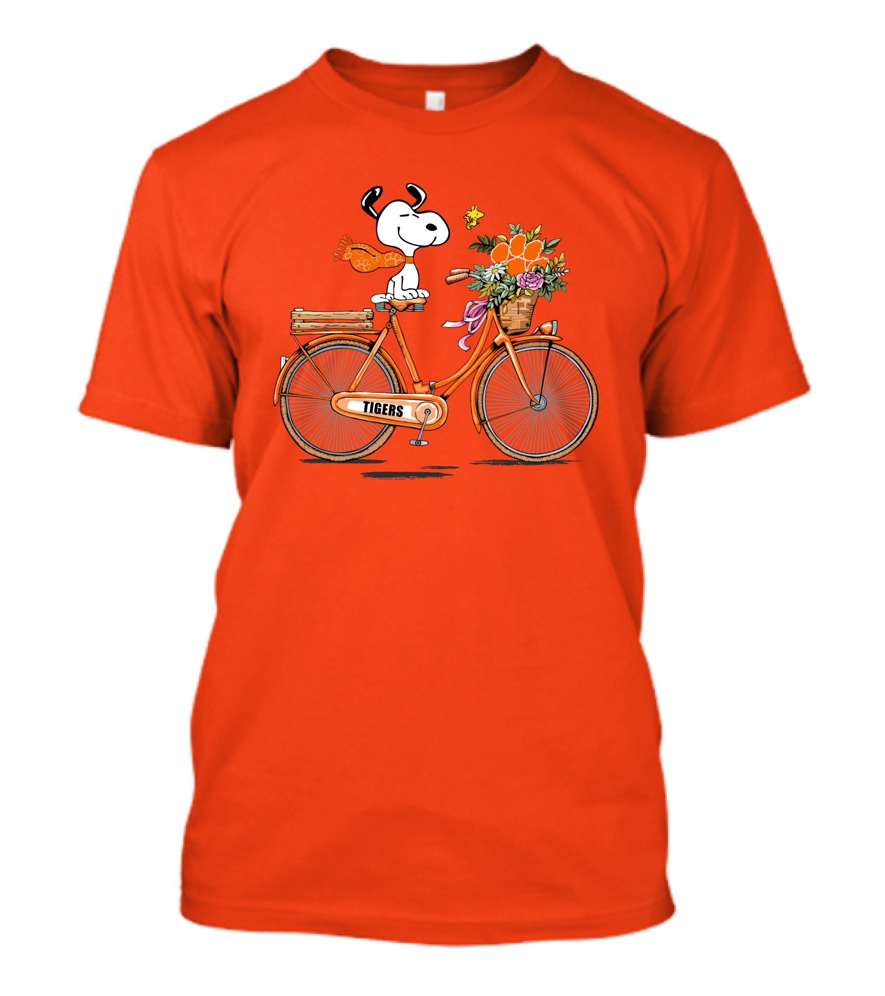 Clemson Tigers Snoopy Woodstock Bicycle Flowers T-Shirt