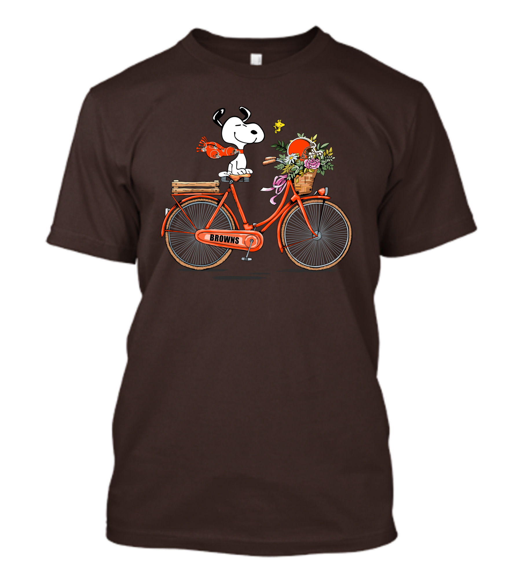 Cleveland Browns Snoopy Woodstock Flower Bicycle T-Shirt