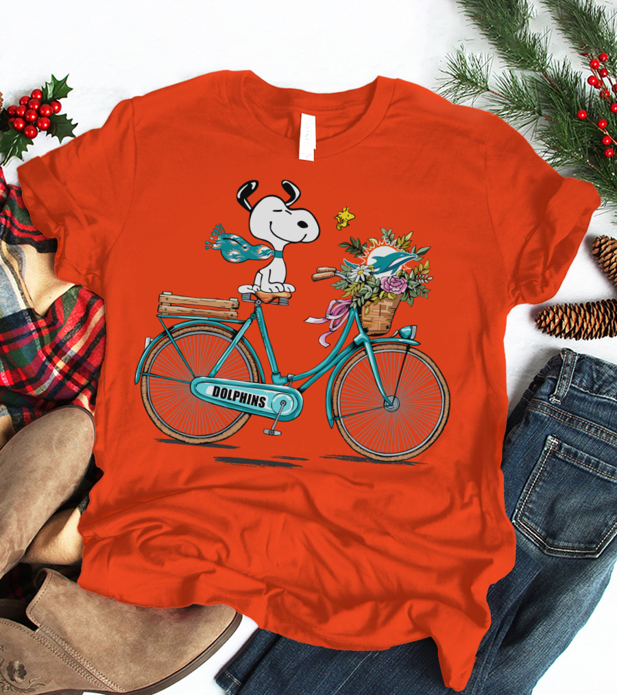 Miami Dolphins Snoopy Bicycle Adventure T-Shirt